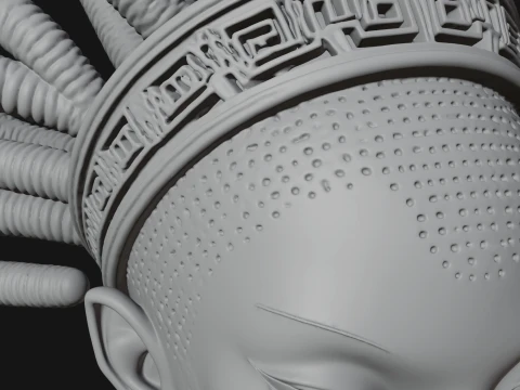 Alien Bust with Tube Crown Statue Design 2 - 3D Print Model 3D Print Model