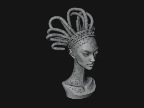 Alien Bust with Tube Crown Statue Design 2 - 3D Print Model 3D Print Model