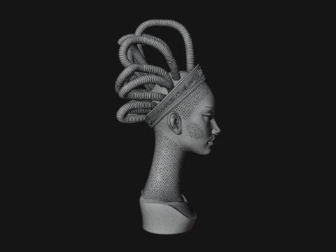 Alien Bust with Tube Crown Statue Design 2 - 3D Print Model 3D Print Model