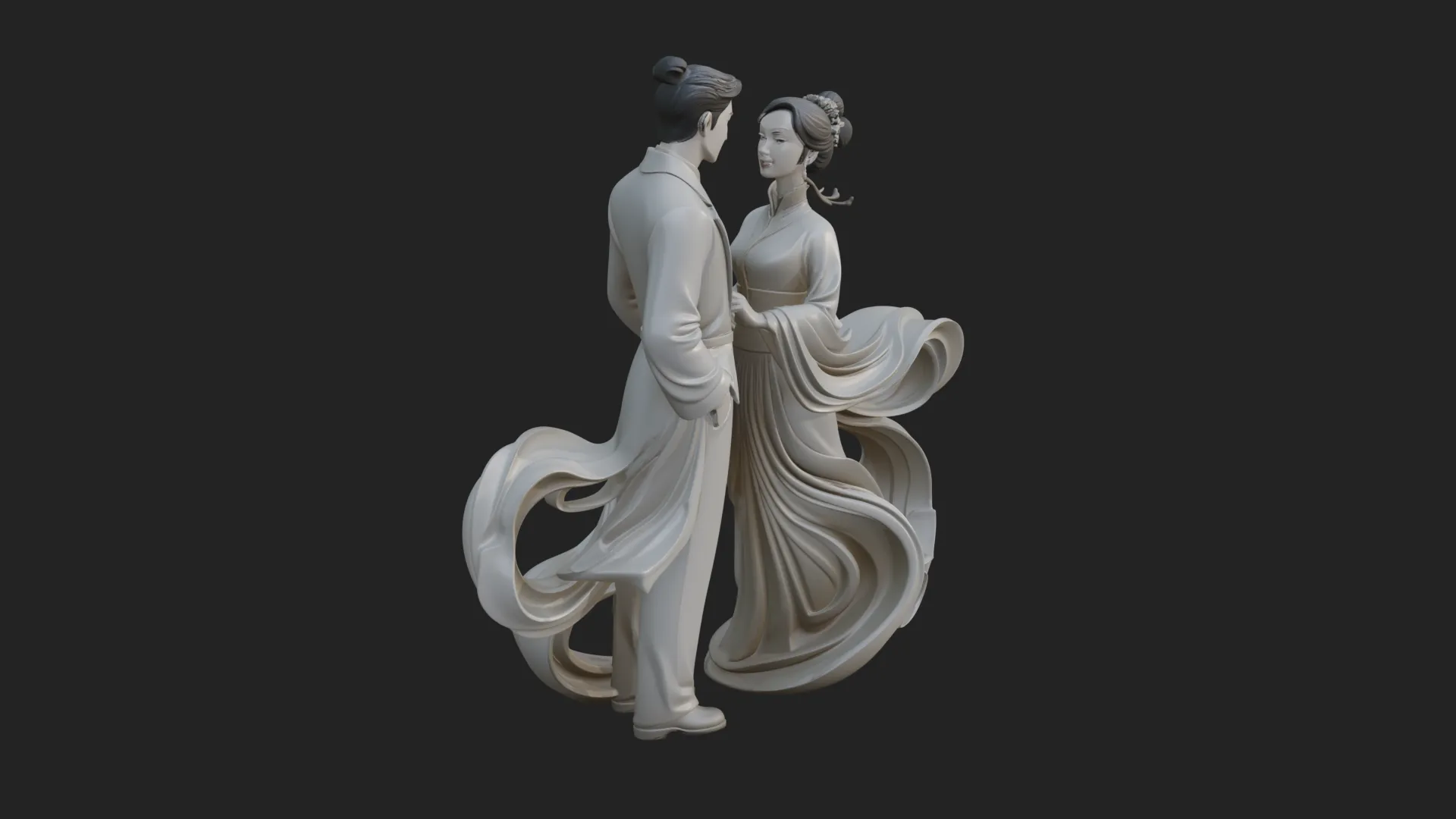 Robed Couple Statue Design 1 - 3D Print Model 3D Print Model .c4d .max .obj .3ds .fbx .stl .blend 