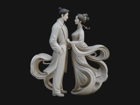 Robed Couple Statue Design 1 - 3D Print Model 3D Print Model