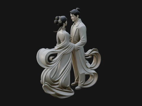 Robed Couple Statue Design 1 - 3D Print Model 3D Print Model