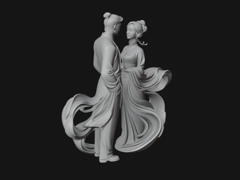 Robed Couple Statue Design 1 - 3D Print Model 3D Print Model