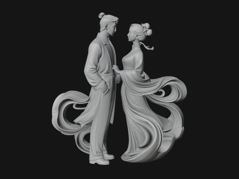 Robed Couple Statue Design 1 - 3D Print Model 3D Print Model