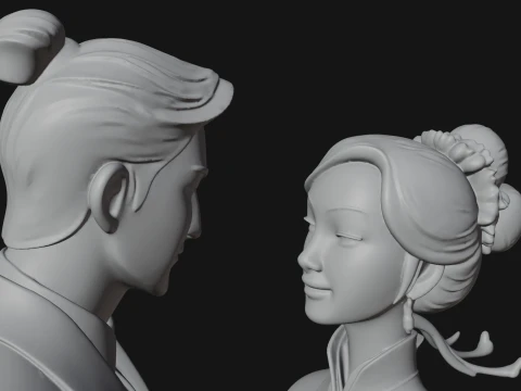Robed Couple Statue Design 1 - 3D Print Model 3D Print Model