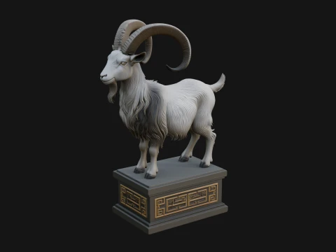 Mountain Goat on Pedestal Statue Design 1 - 3D Print Model 3D Print Model