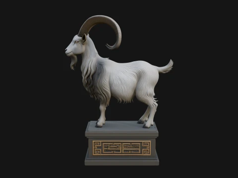 Mountain Goat on Pedestal Statue Design 1 - 3D Print Model 3D Print Model