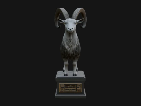 Mountain Goat on Pedestal Statue Design 1 - 3D Print Model 3D Print Model