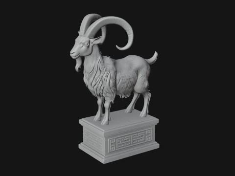 Mountain Goat on Pedestal Statue Design 1 - 3D Print Model 3D Print Model