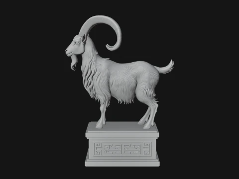 Mountain Goat on Pedestal Statue Design 1 - 3D Print Model 3D Print Model