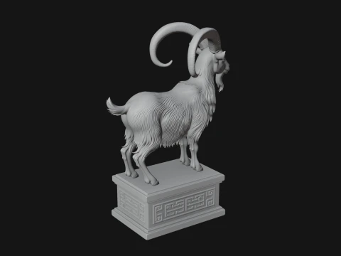 Mountain Goat on Pedestal Statue Design 1 - 3D Print Model 3D Print Model