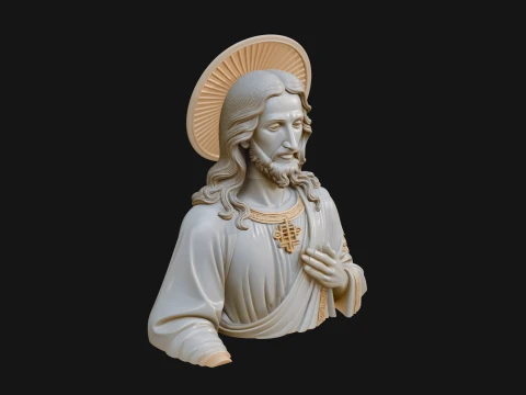Haloed Christ Relief Bust Statue Design 1 - 3D Print Model Model do druku 3D