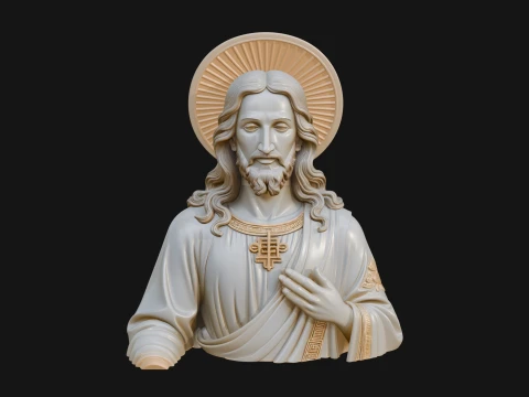Haloed Christ Relief Bust Statue Design 1 - 3D Print Model 3D Print Model