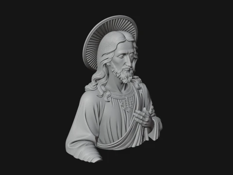 Haloed Christ Relief Bust Statue Design 1 - 3D Print Model 3D Print Model