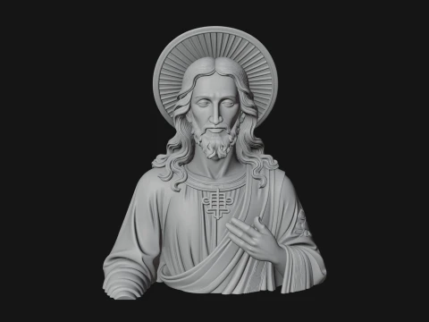 Haloed Christ Relief Bust Statue Design 1 - 3D Print Model 3D Print Model