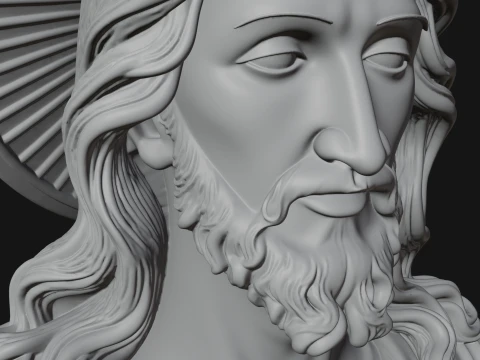 Haloed Christ Relief Bust Statue Design 1 - 3D Print Model 3D Print Model