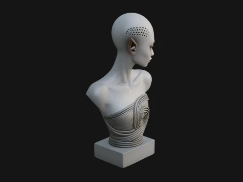 Minimalist Alien Bust Statue Design 1 - 3D Print Model 3D Print Model