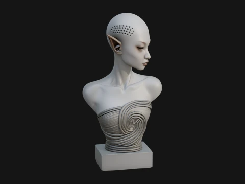 Minimalist Alien Bust Statue Design 1 - 3D Print Model 3D Print Model