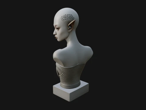 Minimalist Alien Bust Statue Design 1 - 3D Print Model 3D Print Model