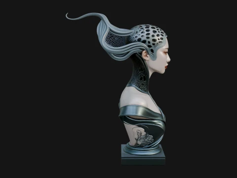 Futuristic Woman Bust Statue Design 2 - 3D Print Model 3D Print Model
