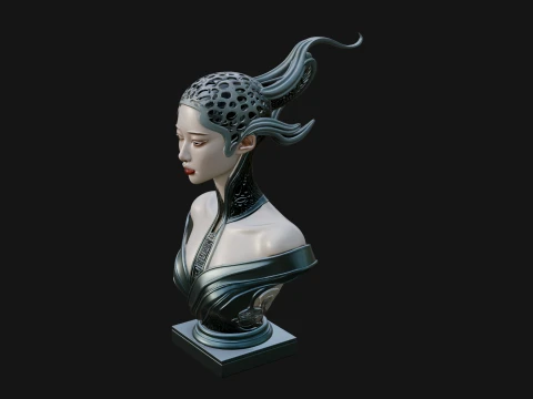 Futuristic Woman Bust Statue Design 2 - 3D Print Model 3D Print Model