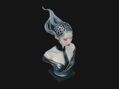 Futuristic Woman Bust Statue Design 2 - 3D Print Model 3D Print Model