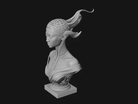 Futuristic Woman Bust Statue Design 2 - 3D Print Model 3D Print Model