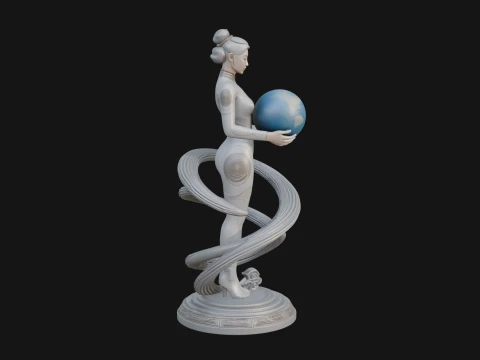 Figure Holding Globe Statue Design 2 - 3D Print Model 3D Print Model