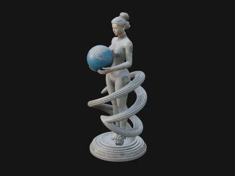 Figure Holding Globe Statue Design 2 - 3D Print Model 3D Print Model