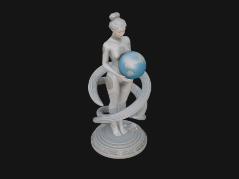 Figure Holding Globe Statue Design 2 - 3D Print Model 3D Print Model