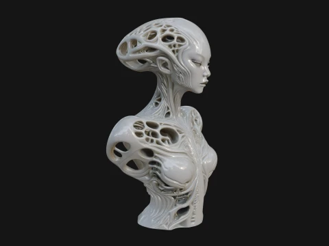 Biomechanical Alien Bust Statue Design 4 - 3D Print Model 3D Print Model
