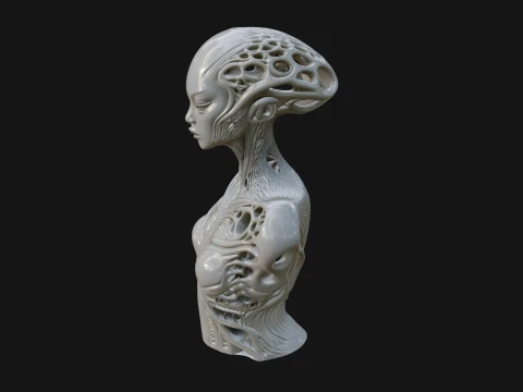 Biomechanical Alien Bust Statue Design 4 - 3D Print Model 3D Print Model
