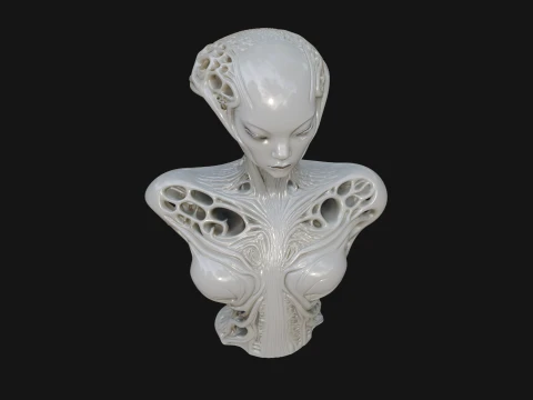 Biomechanical Alien Bust Statue Design 4 - 3D Print Model 3D Print Model