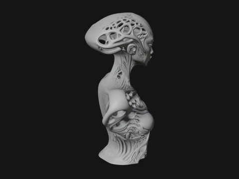 Biomechanical Alien Bust Statue Design 4 - 3D Print Model 3D Print Model