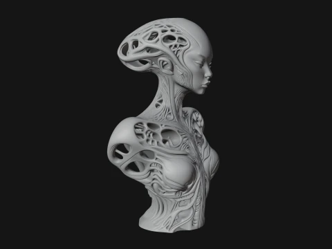 Biomechanical Alien Bust Statue Design 4 - 3D Print Model 3D Print Model