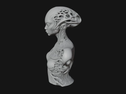 Biomechanical Alien Bust Statue Design 4 - 3D Print Model 3D Print Model