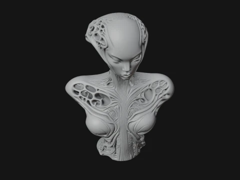 Biomechanical Alien Bust Statue Design 4 - 3D Print Model 3D Print Model