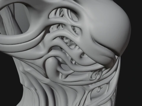 Biomechanical Alien Bust Statue Design 4 - 3D Print Model 3D Print Model