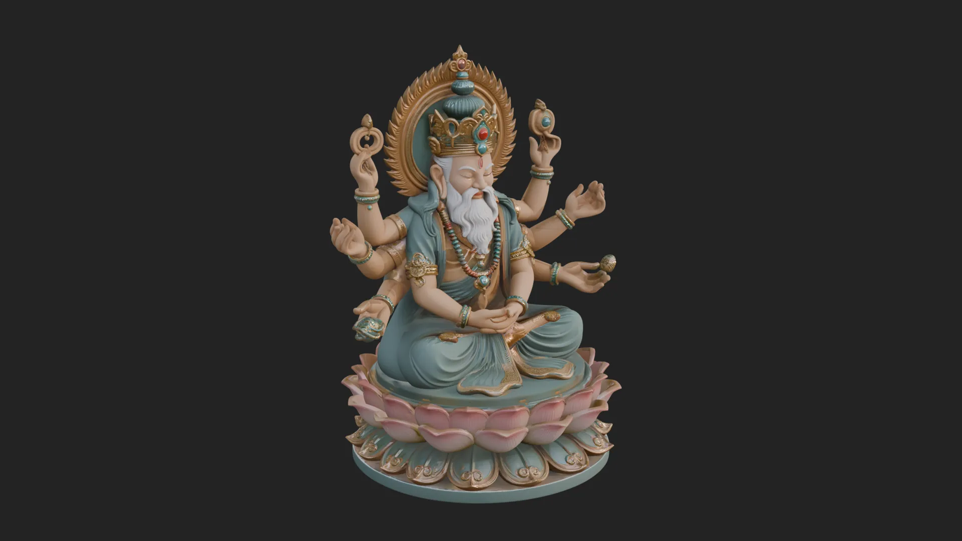 Brahma on Lotus Throne Statue Design 5 - 3D Print Model 3D Print Model .c4d .max .obj .3ds .fbx .stl .blend 