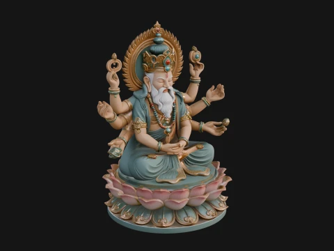 Brahma on Lotus Throne Statue Design 5 - 3D Print Model 3D Print Model