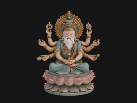 Brahma on Lotus Throne Statue Design 5 - 3D Print Model 3D Print Model