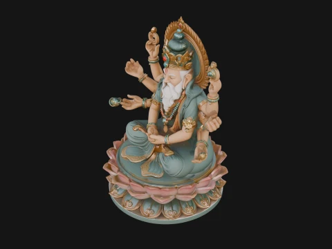 Brahma on Lotus Throne Statue Design 5 - 3D Print Model 3D Print Model