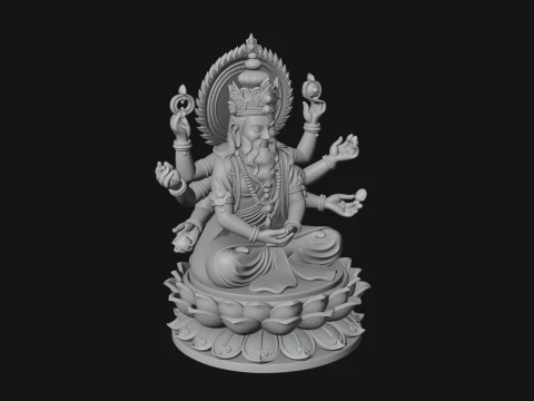 Brahma on Lotus Throne Statue Design 5 - 3D Print Model 3D Print Model