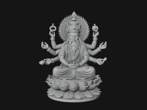 Brahma on Lotus Throne Statue Design 5 - 3D Print Model 3D Print Model