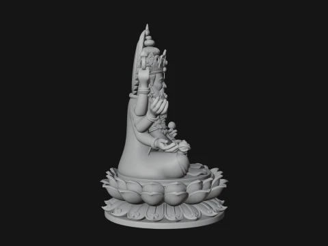 Brahma on Lotus Throne Statue Design 5 - 3D Print Model 3D Print Model