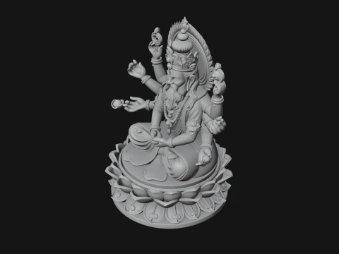 Brahma on Lotus Throne Statue Design 5 - 3D Print Model 3D Print Model