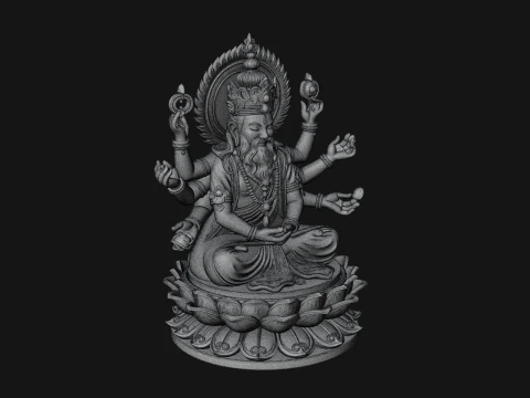 Brahma on Lotus Throne Statue Design 5 - 3D Print Model 3D Print Model