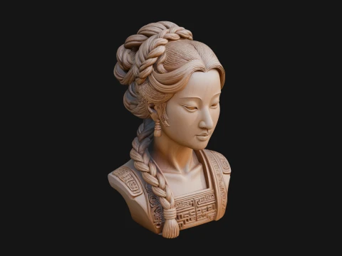 Chinese Woman Braided Bust Statue Design 1 - 3D Print Model 3D Print Model