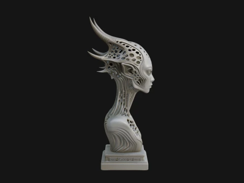Biomechanical Alien Bust Statue Design 5 - 3D Print Model 3D Print Model