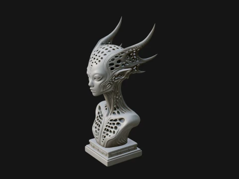 Biomechanical Alien Bust Statue Design 5 - 3D Print Model 3D Print Model